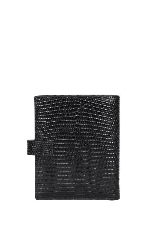 Hyer Goods Upcycled Leather Passport Wallet With Zipper Coin Pocket In Black Lizard