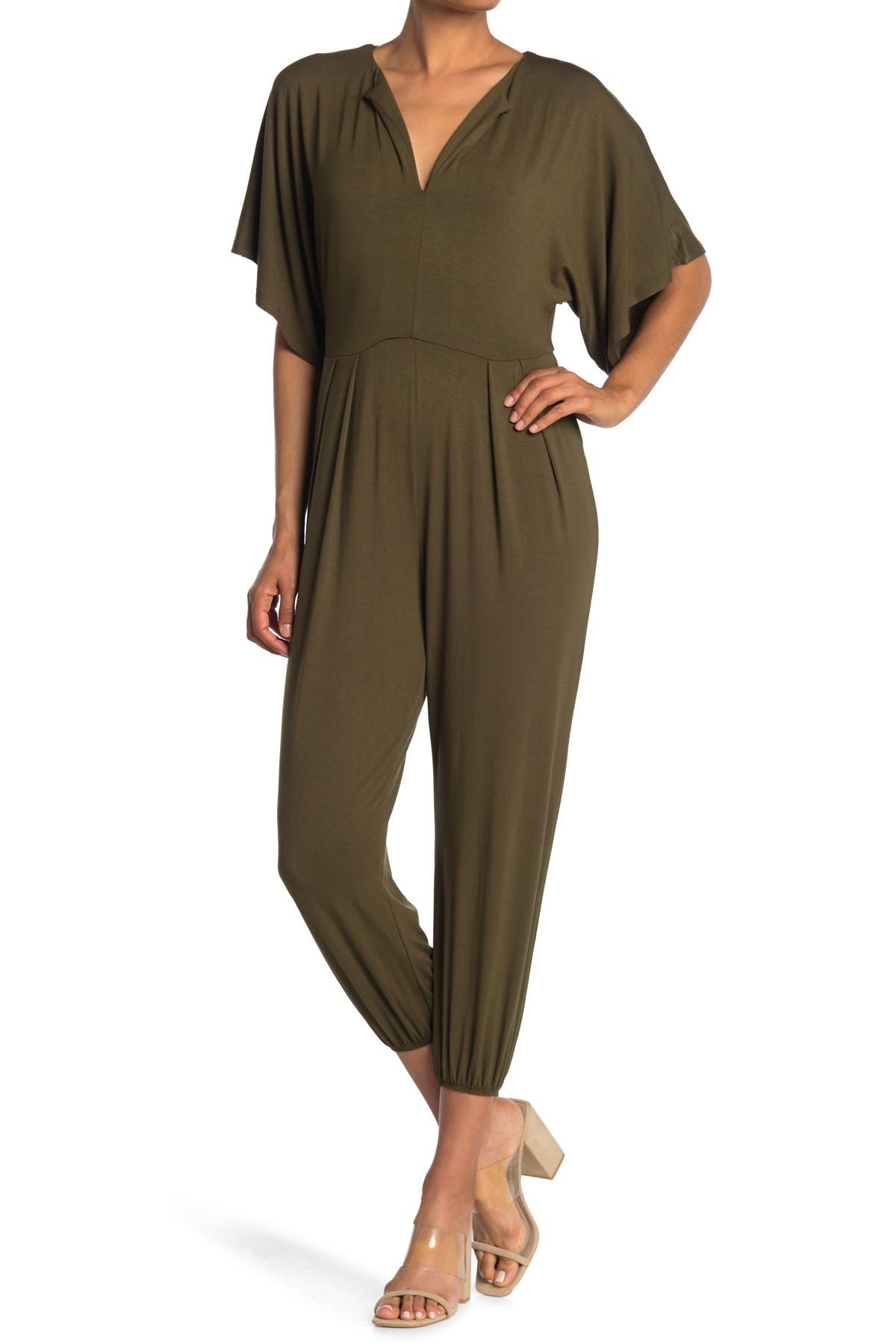 Vanity Room Dolman Sleeve Crop Jumpsuit In Medium Green