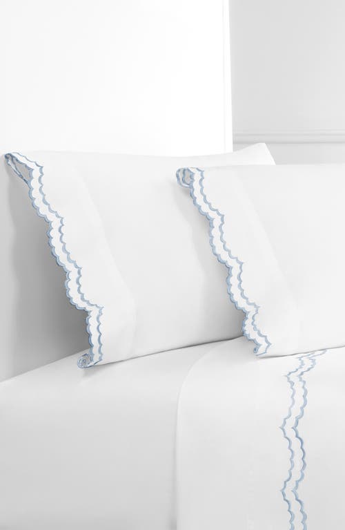 Melange Home Double Scallop Embroidered 300 Thread Count 100% Cotton Sheet Set In Blue/white
