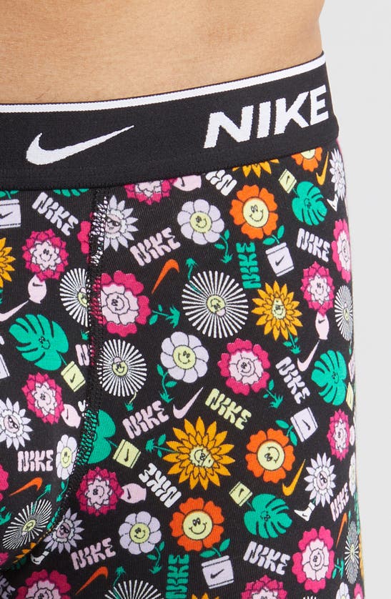 Shop Nike Dri-fit Essential Assorted 3-pack Stretch Cotton Boxer Briefs In Awe Floral/ Black / Orange