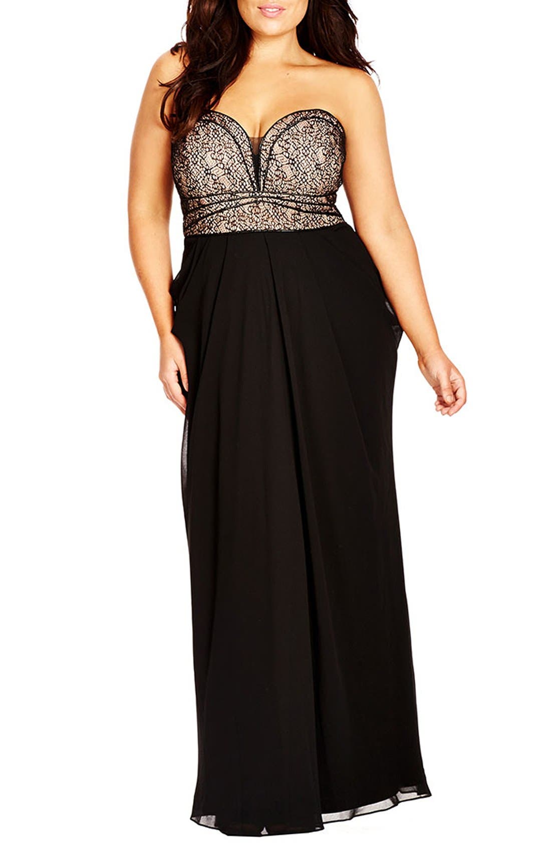 Plus Size City Chic Motown Strapless Lace & Chiffon Maxi Dress