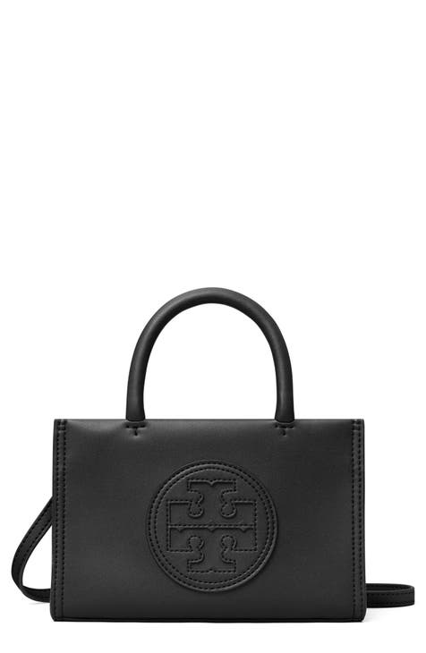 Tory Burch Black Tote Landon Pebbled Leather Small Medium Bag Adjustable  Handles