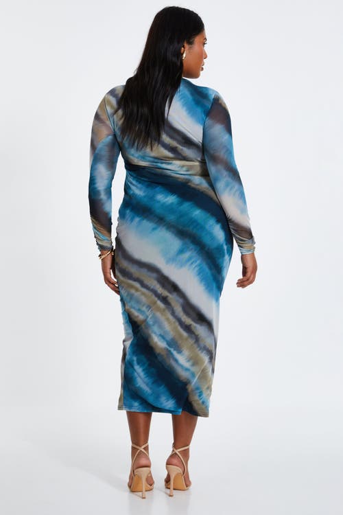 Quiz Mesh Round Neck Maxi Dress In Blue