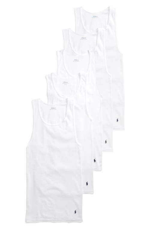 Polo Ralph Lauren 5-Pack Classic Logo Embroidered Cotton Rib Tanks White/white at Nordstrom,
