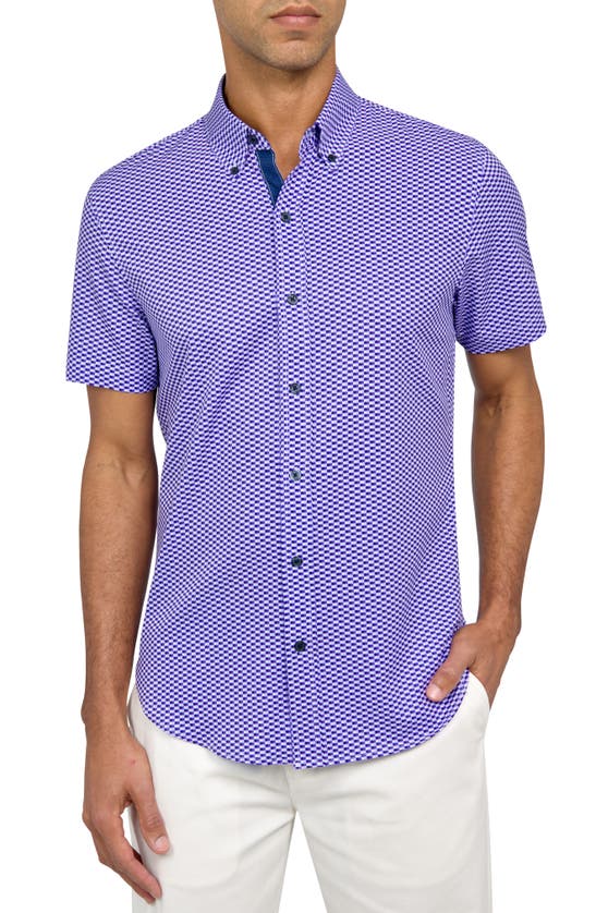Construct Slim Fit Micro Dot Four-way Stretch Performance Short Sleeve Button-down Shirt In Lilac