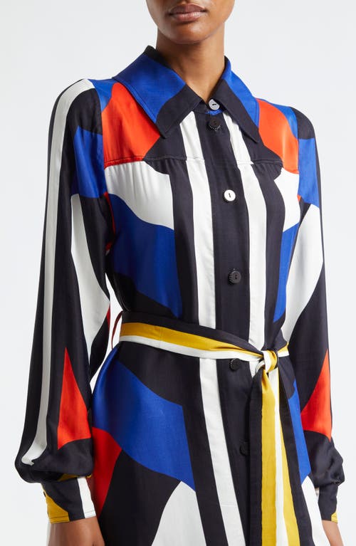 Shop Farm Rio Amanda Abstract Print Long Sleeve Satin Shirtdress In Amanda Stripes Multi