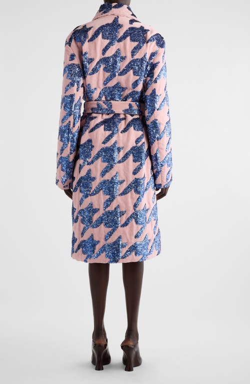 Shop Dries Van Noten Roltas Sequin Houndstooth Check Wrap Coat In Pink Blue