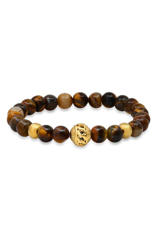 Hmy Jewelry Stainless Steel Tiger Eye Bead Bracelet In Brown / Yellow