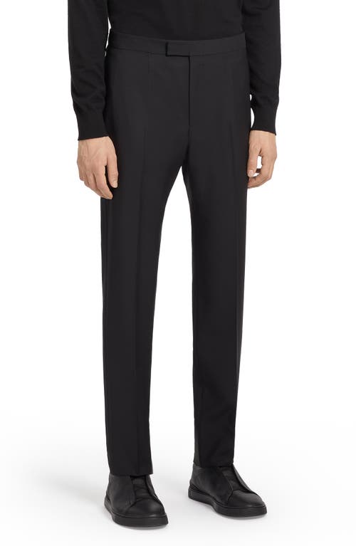 ZEGNA Men's Flat Front Wool & Mohair Tuxedo Trousers Black at Nordstrom, Us