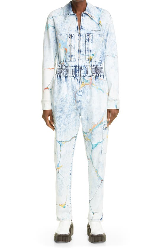 STELLA MCCARTNEY MARBLE PRINT BIODEGRADABLE DENIM JUMPSUIT