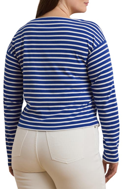 Ralph Lauren Lauren  Stripe Cotton Boat Neck T-shirt In New Sapphire/white