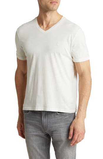 John Varvatos Nash V-neck Cotton T-shirt In Salt/white