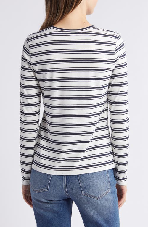 Shop Caslonr Caslon(r) Crewneck Long Sleeve T-shirt In Ivory- Navy Blazer Stripe