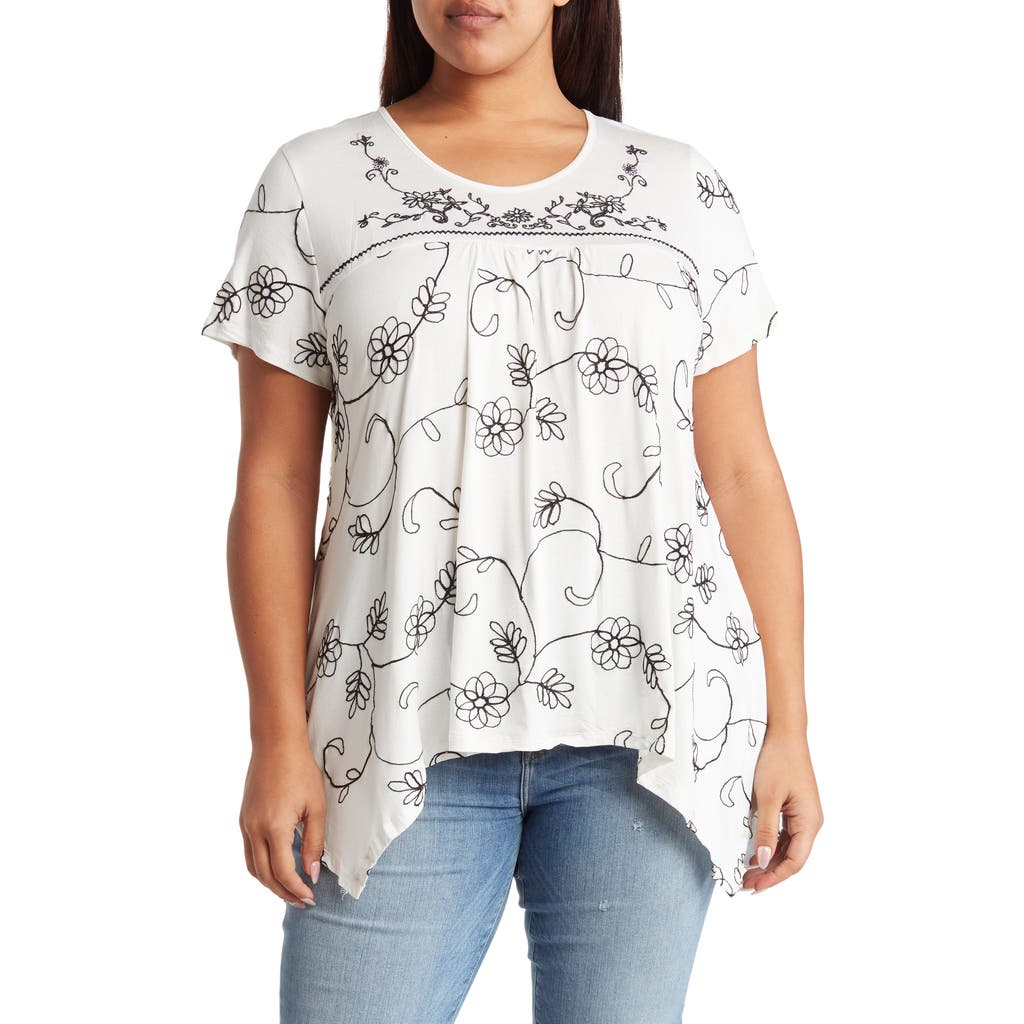 Forgotten Grace Floral Sharkbite Hem T-shirt In White/black