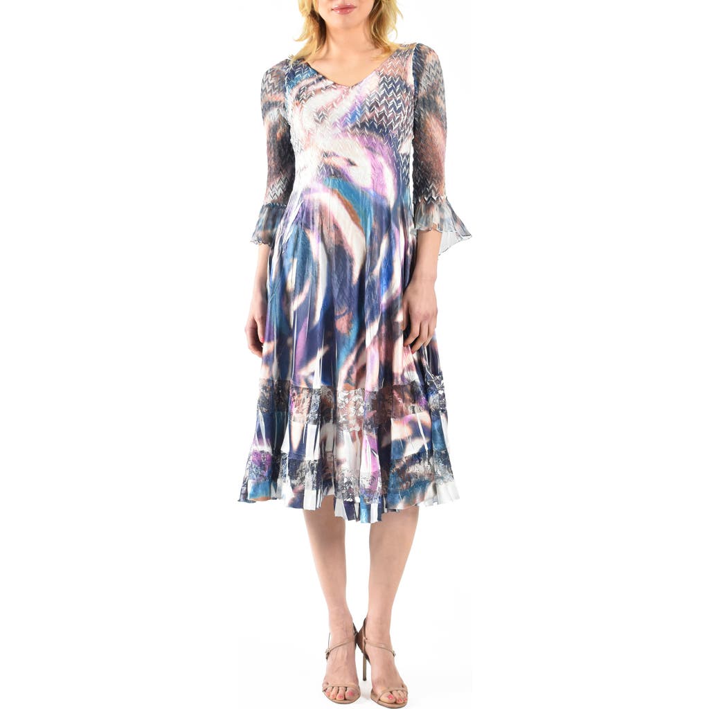 Komarov Bell Sleeve Chiffon & Charmeuse Cocktail Dress in Kaleidoscope