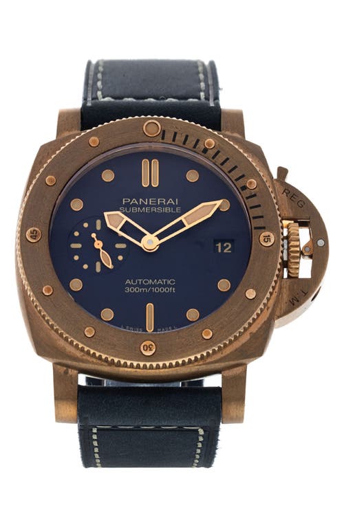 Watchfinder & Co. Panerai Preowned Submersible Leather Strap Watch, 42mm in Blue 