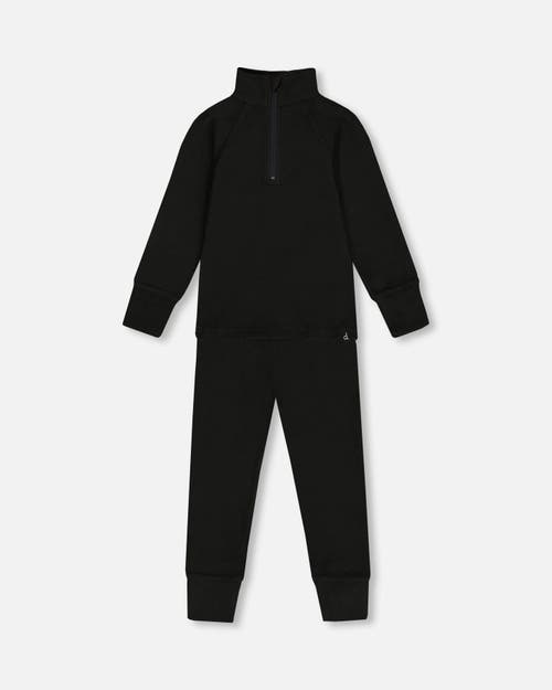 Shop Deux Par Deux Little Kids Unisex Two Piece Thermal Underwear Set Black In Anthracite