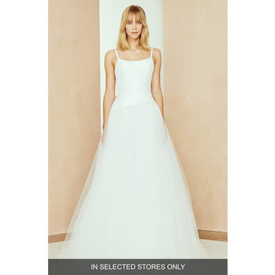Nouvelle Amsale Lilah Bow Back Taffeta & Tulle Ballgown, Size - White