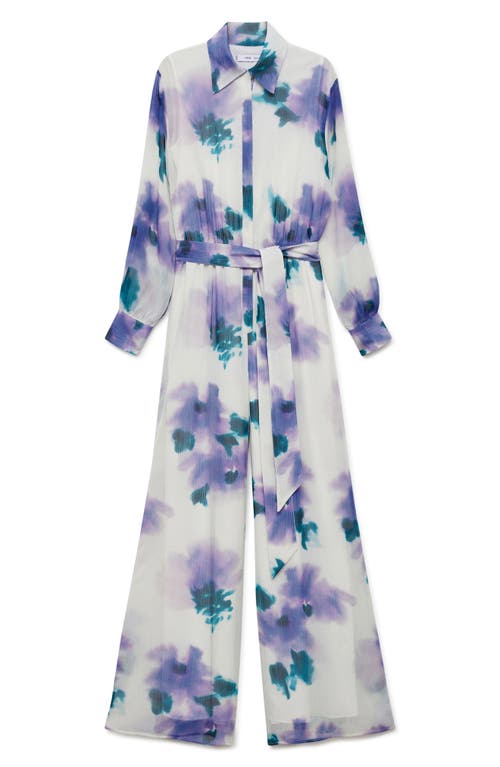 Shop Mango Floral Long Sleeve Jumpsuit In Purple