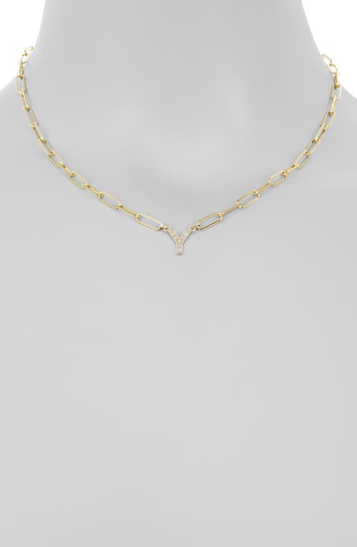 Meshmerise Diamond Initial Charm Paper Clip Chain Necklace In Yellow-y