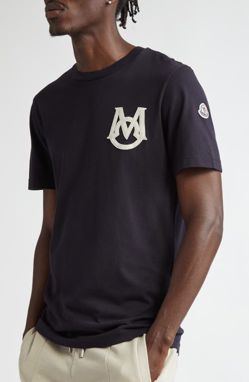 Shop Moncler Monogram Logo Cotton T-shirt In Navy Blue