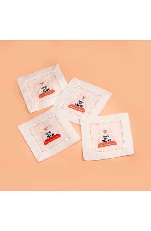 Tiramisu Set Of 4 Embroidered Coasters In White/bell