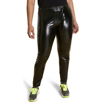 Plus Size Marina Rinaldi Occupare Laminated Leggings, Black