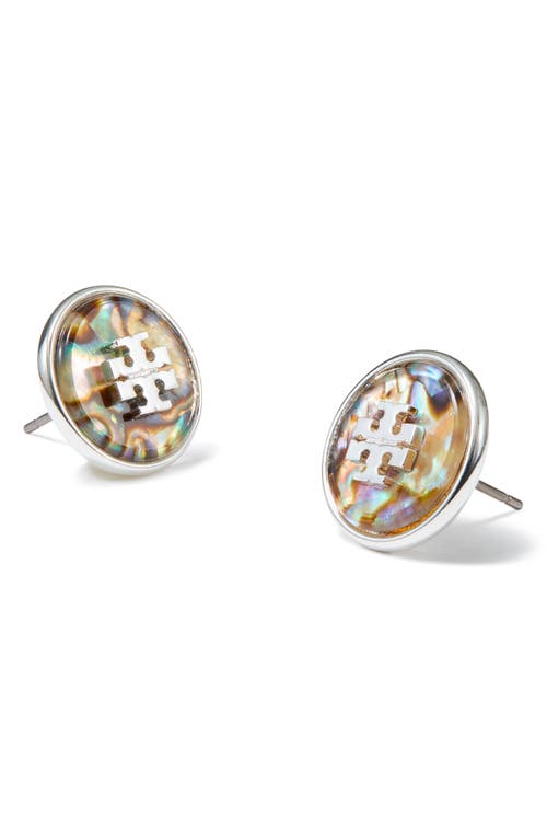 Tory Burch Abalone Stud Earrings In Light Silver/abalone