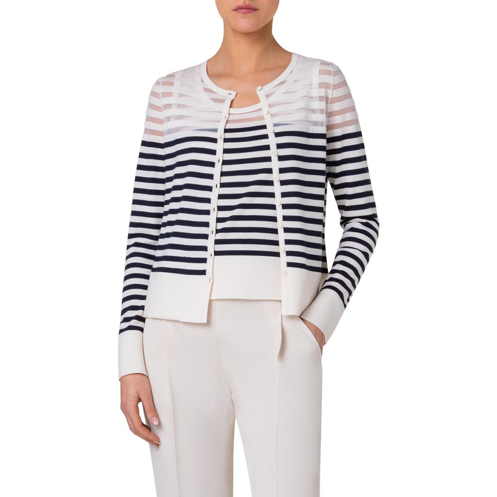 Akris Punto Wool Blend Kodak Stripes Knit Cardigan In Ink-cream