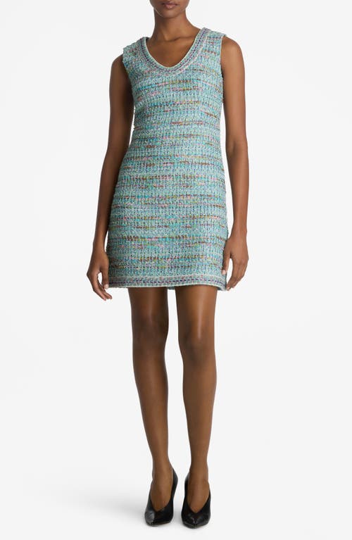 St John St. John Collection Gauzy Multiyarn Metallic Tweed Minidress In Seafoam/ Ecru Multi