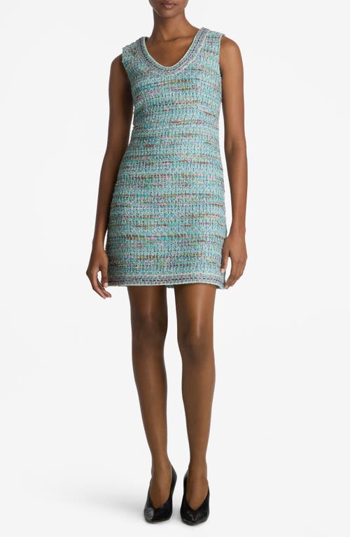 Shop St John St. John Collection Gauzy Multiyarn Metallic Tweed Minidress In Seafoam/ecru Multi