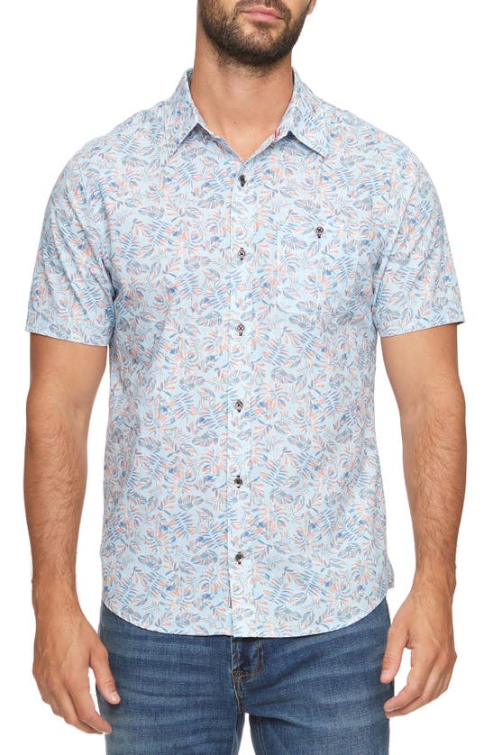 Flag And Anthem Florida Palm Print Short Sleeve Shirt In Light Blue/ Coral