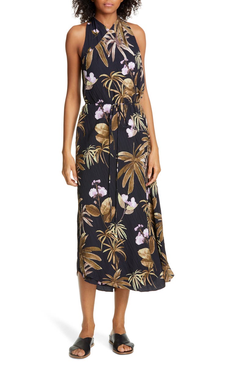 Vince Mixed Tropical Garden Asymmetrical Midi Dress | Nordstrom