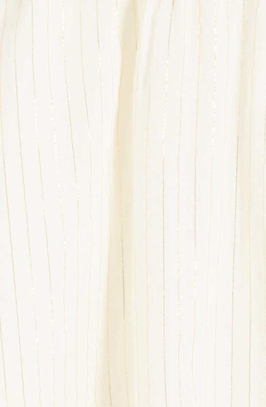 Shop Nordstrom Kids' Metallic Stripe Flutter Sleeve Cotton Dress In Ivory Egret