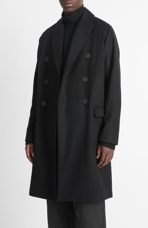 Shop Vince Double Breasted Wool Blend Coat In Black