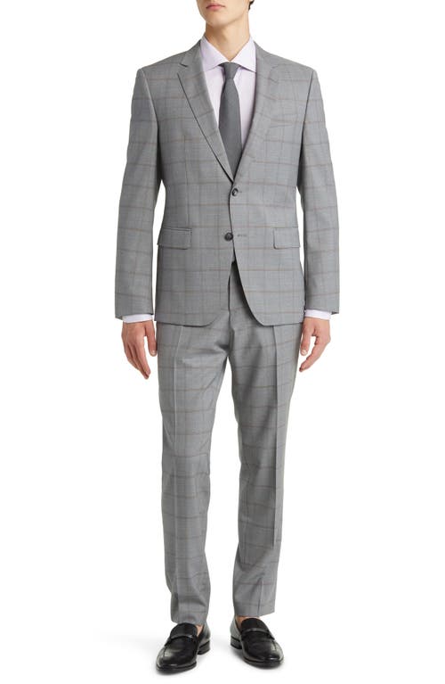 BOSS Huge Windowpane Plaid Virgin Wool Suit in Med Grey