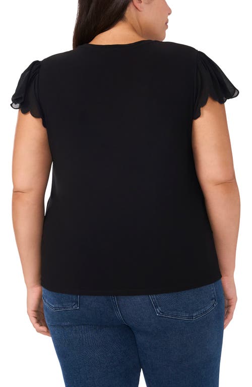 Cece Scallop Sleeve Crewneck Jersey Top In Rich Black
