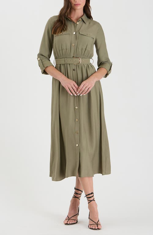 Shop August Sky Belted Shirtdress In Dusty Olive