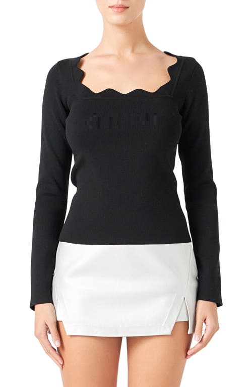 Shop Endless Rose Scallop Square Neck Sweater In Black