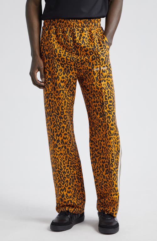 Palm Angels Cheetah Print Linen & Cotton Track Pants Orange Black at Nordstrom,