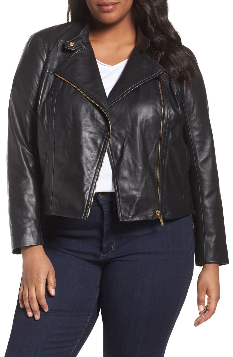 MICHAEL Michael Kors Crop Leather Jacket (Plus Size) | Nordstrom