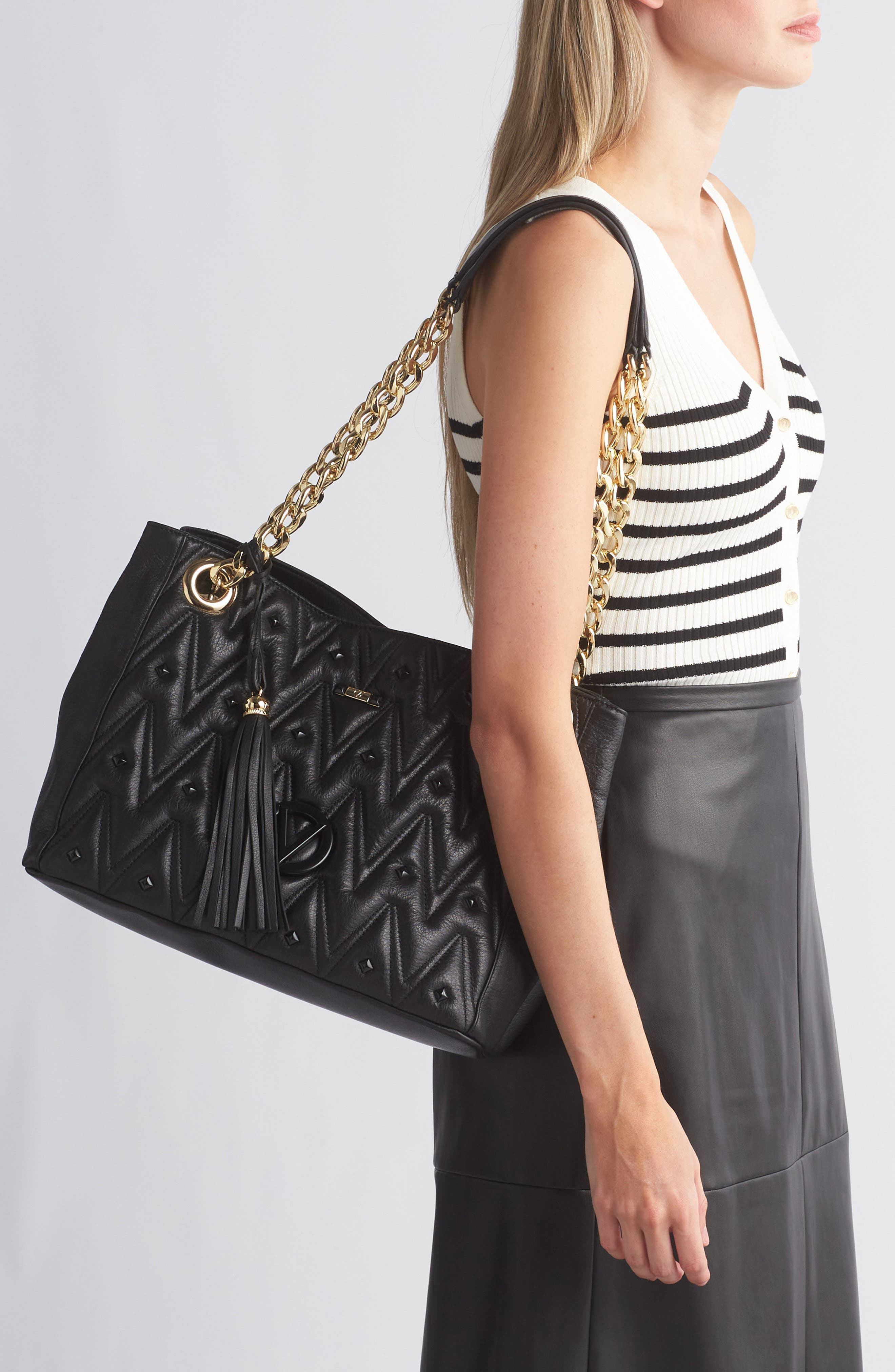 VALENTINO BY MARIO VALENTINO Cesare Quilt & Stud Leather Shoulder Bag main image 1