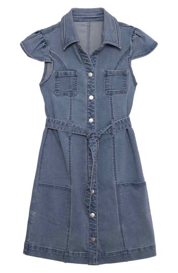 Speechless Big Girls Collared Belted Denim Dress In Medium Blue