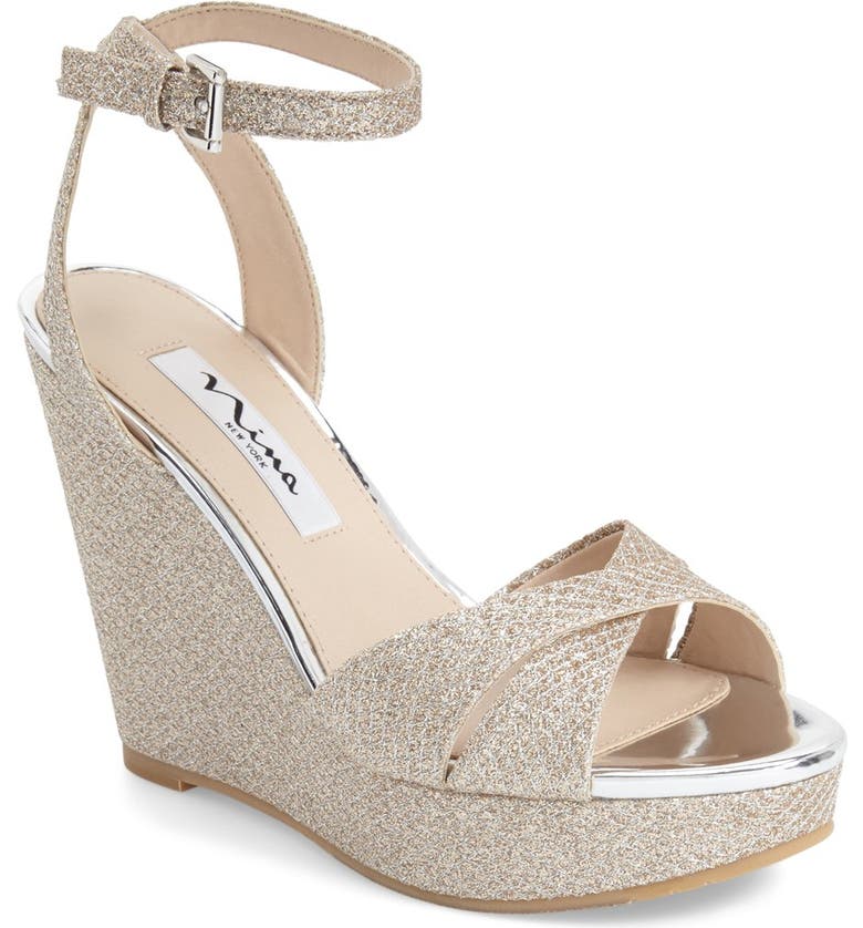 Nina 'Gianina' Glitter Mesh Wedge Sandal (Women) | Nordstrom