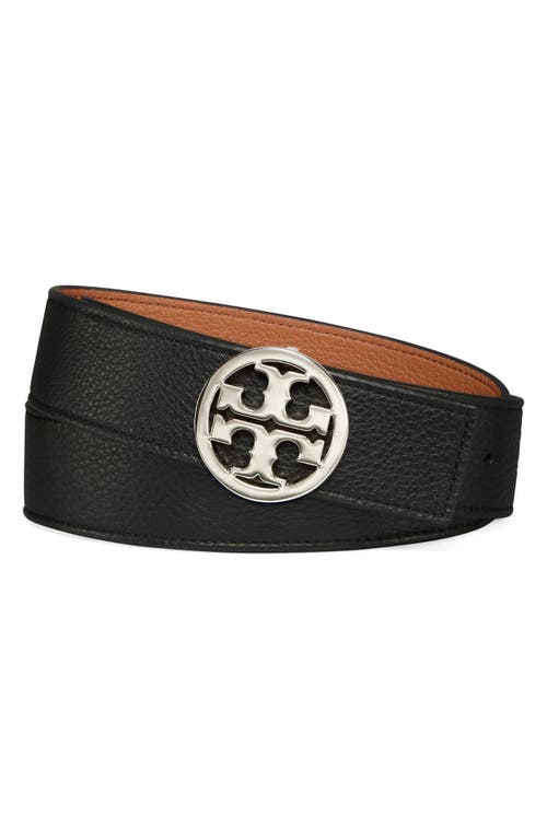 Shop Tory Burch Reversible Logo Belt In Black/cuoio/silver