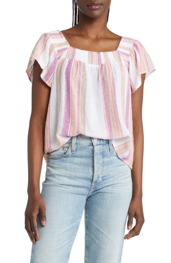 Shop Rails Sonora Linen Blend T-shirt In Hibiscus Stripe