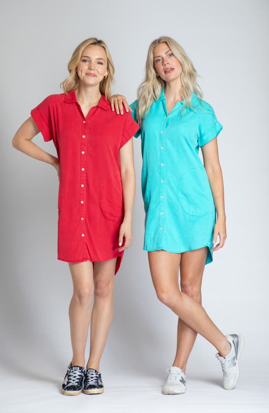 Apny Short Sleeve Shirtdress In Turquoise