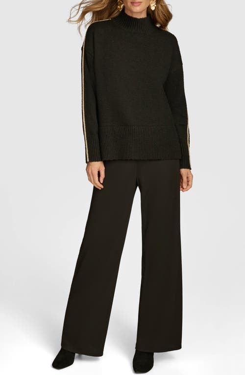 Shop Donna Karan Piped Mock Neck Sweater In Black Multi