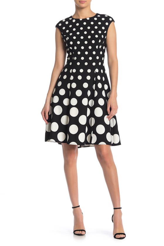 London Times Petite Polka-dot Fit & Flare Dress In Blk/white