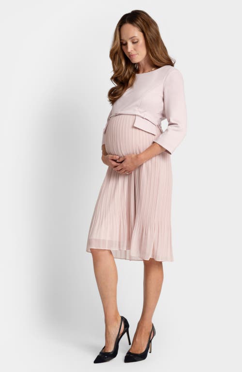Seraphine Belted Mixed Media Maternity/nursing Dress In Open Pink